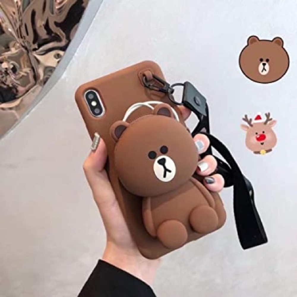 Line Brown Bear Coin Wallet Silicone Iphone Case